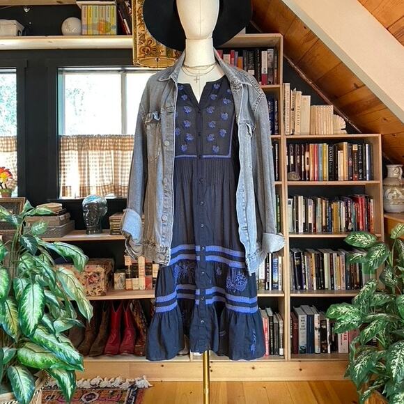 Vintage Embroidered Dress Sheer Black - Picture 1 of 11